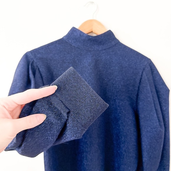 PatBO Womens Mock Neck Puff Sleeve Lurex Top Metallic Blue Size Small Glitter - Picture 4 of 10